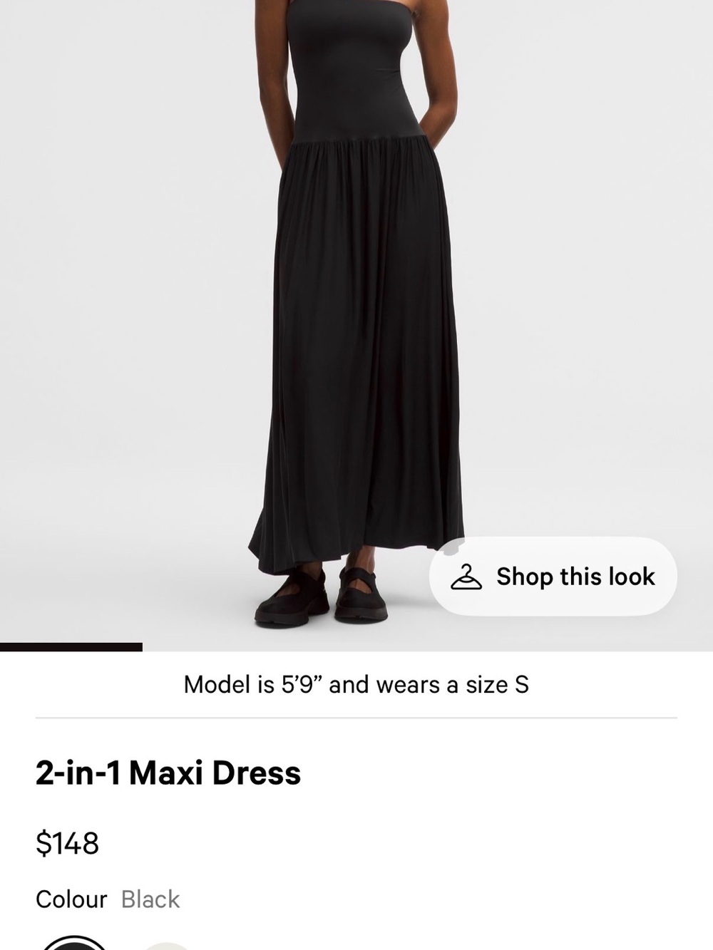 lululemon athletica Black Maxi Skirt with Gathered Waist